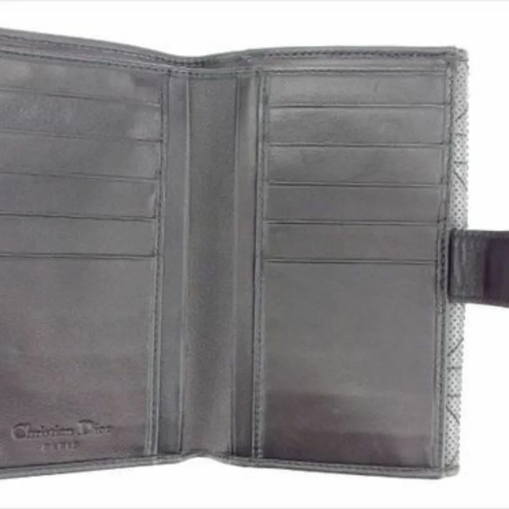 AUTH Dior Wallet Purse Long Wallet Black Canvas Leather Mens